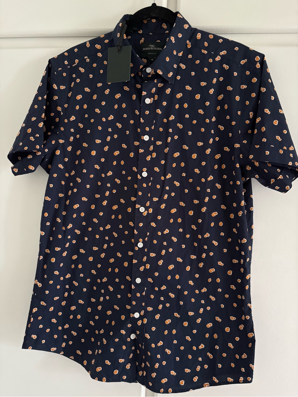 Rodd & Gunn Navy Short-Sleeve Button-Down with Orange Floral Dots